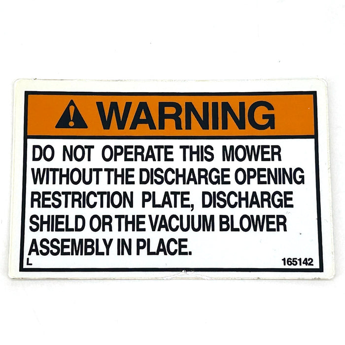 GRASSHOPPER INC - 165142 - DECAL - DISCHARGE OPEN WARNING