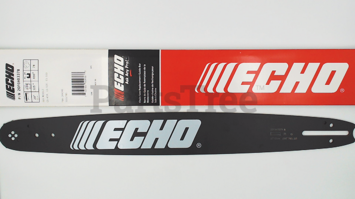 ECHO 20F0AD3378 GUIDE BAR, 20 DOUBLE GUARD .050 GA