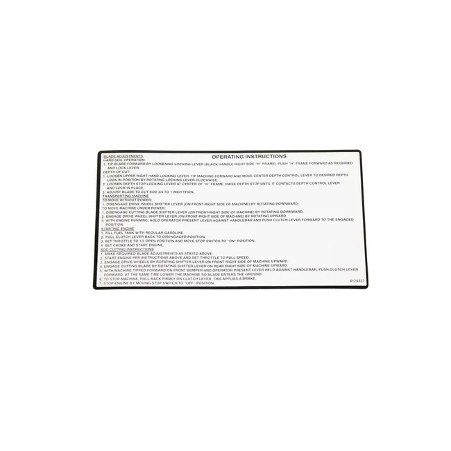 Bobcat 4124337 Operating Instructions Decal For Sod Cutters