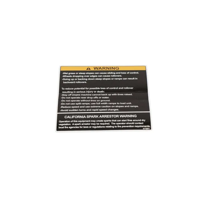 Warning Of Slopes And Spark Arrestor Decal For ZTS Stand-On Aerators, 4172911