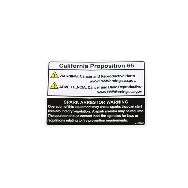 Bobcat 4176807 Prop 65 Decal For ZT Zero-Turn Ride-On Mowers