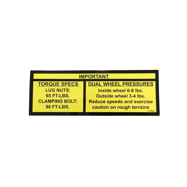 Bobcat 4179605 Dual Wheel Specs Decal
