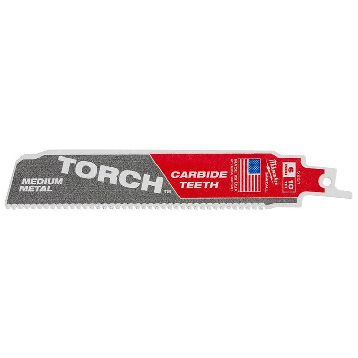 Milwaukee 6" 10TPI TORCH w/ Carbide Teeth Medium Metal Reciprocating Saw Blade - Single 48-00-5251