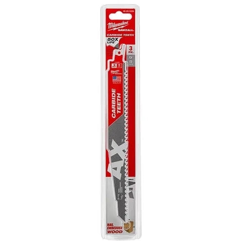 Milwaukee 9" 5 TPI Carbide Axe Sawzall Reciprocating Saw Blade (3 Pack) 48-00-5326