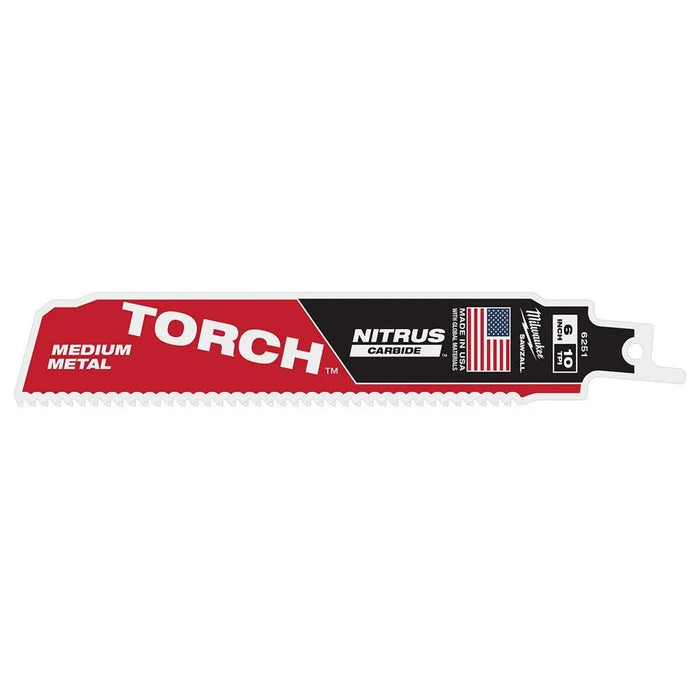 Milwaukee 6" 10TPI TORCH w/ Nitrus Carbide Teeth Reciprocating Saw Blade for Medium Metal - Single 48-00-6251