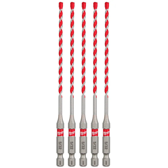 Milwaukee 5/32" x 4" x 6" SHOCKWAVE Impact Duty Carbide Hammer Drill Bits - Bulk 5 PK 48-20-9155