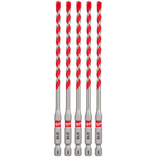 Milwaukee 3/16" x 4" x 6" SHOCKWAVE Impact Duty Carbide Hammer Drill Bits - Bulk 5 PK 48-20-9157