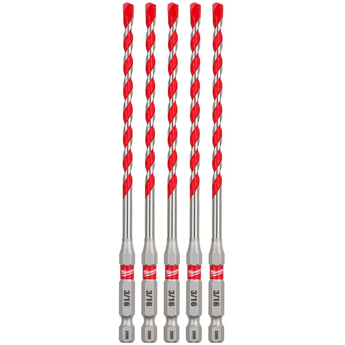 Milwaukee 3/16" x 4" x 6" SHOCKWAVE Impact Duty Carbide Hammer Drill Bits - Bulk 5 PK 48-20-9157