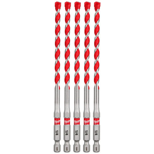 Milwaukee 1/4" x 4" x 6" SHOCKWAVE Impact Duty Carbide Hammer Drill Bits - Bulk 5 PK 48-20-9162