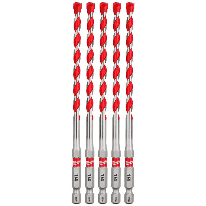 Milwaukee 1/4" x 4" x 6" SHOCKWAVE Impact Duty Carbide Hammer Drill Bits - Bulk 5 PK 48-20-9162