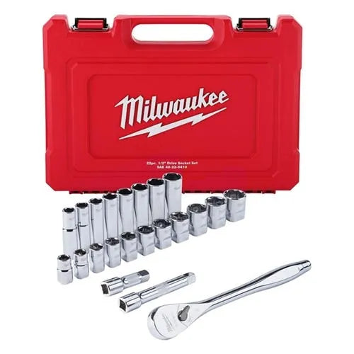 Milwaukee 1/2" Drive 22pc Ratchet & Socket Set SAE 48-22-9410