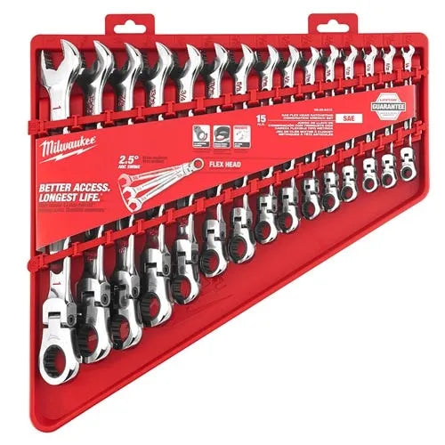 Milwaukee 15 PC. SAE Flex Head Ratcheting Combination Wrench Set 48-22-9413