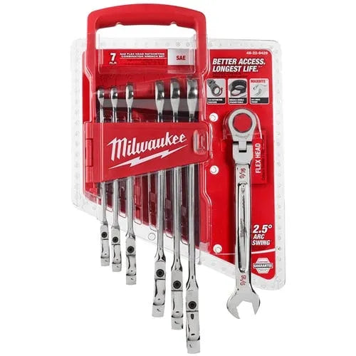 Milwaukee 7 PC. SAE Flex Head Ratcheting Combination Wrench Set 48-22-9429