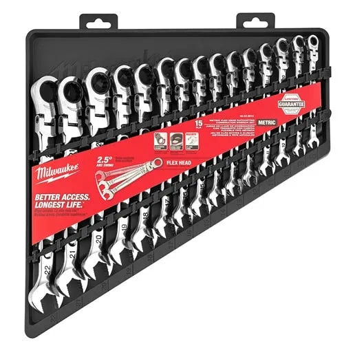 Milwaukee 15 PC. Metric Flex Head Ratcheting Combination Wrench Set 48-22-9513