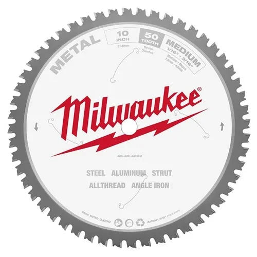 Milwaukee 10" 50 Tooth 5/8" Arbor Circular Saw Metal Cutting Blade 48-40-4260