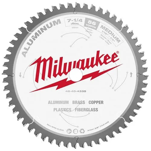 Milwaukee 7-1/4" 56 Tooth 5/8" Arbor Circular Saw Aluminum Cutting Blade 48-40-4335