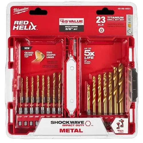 Milwaukee 23 Piece Shockwave Red Helix Titanium Drill Bit Set Hex Shank 48-89-4631