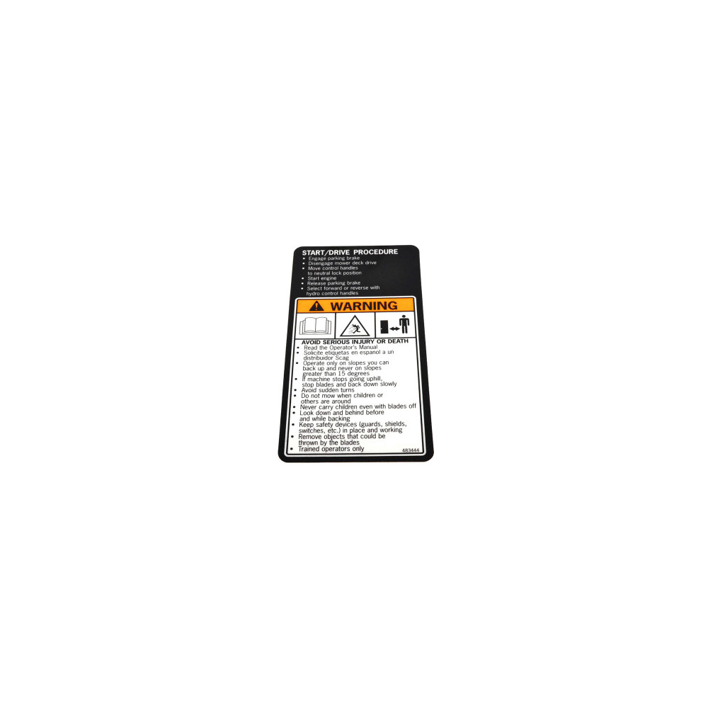 Scag  483444  -  DECAL, FUEL TANK - START/DRIVE