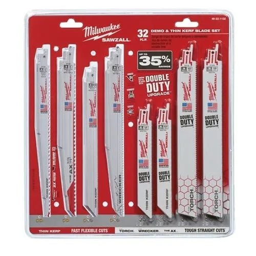 Milwaukee 32 Piece Mega Sawzall Blade Kit Bi-Metal Ax Torch Wrecker 49-22-1132