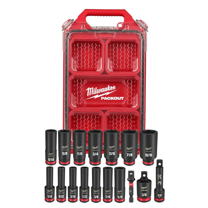 Milwaukee 17Pc. SHOCKWAVE Impact Duty 3/8" Drive SAE PACKOUT Deep Socket Set 49-66-6800