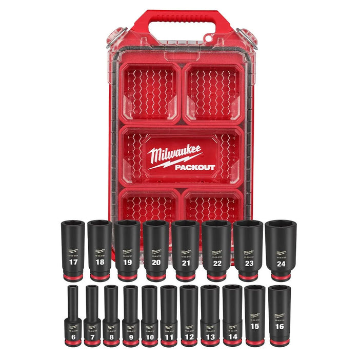 Milwaukee 19Pc. SHOCKWAVE Impact Duty 3/8" Drive Metric PACKOUT Deep Socket Set 49-66-6801