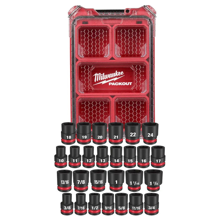 Milwaukee 27Pc. SHOCKWAVE Impact Duty 1/2" Drive Metric & SAE PACKOUT Standard Socket Set 49-66-6804