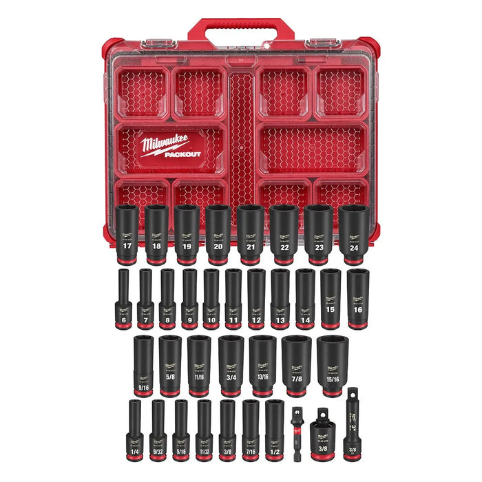 Milwaukee 36Pc. SHOCKWAVE Impact Duty 3/8" Drive Metric & SAE PACKOUT Deep Socket Set 49-66-6805