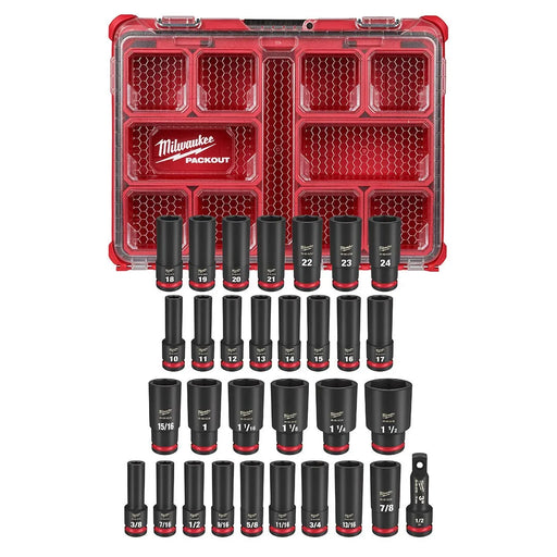 Milwaukee 31Pc. SHOCKWAVE Impact Duty 1/2" Drive Metric & SAE PACKOUT Deep Socket Set 49-66-6806