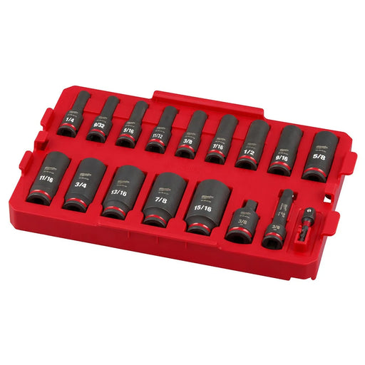 Milwaukee 17Pc. SHOCKWAVE Impact Duty 3/8" Drive SAE PACKOUT Deep Socket Tray Set 49-66-6815