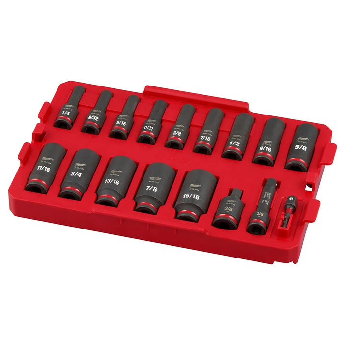 Milwaukee 17Pc. SHOCKWAVE Impact Duty 3/8" Drive SAE PACKOUT Deep Socket Tray Set 49-66-6815