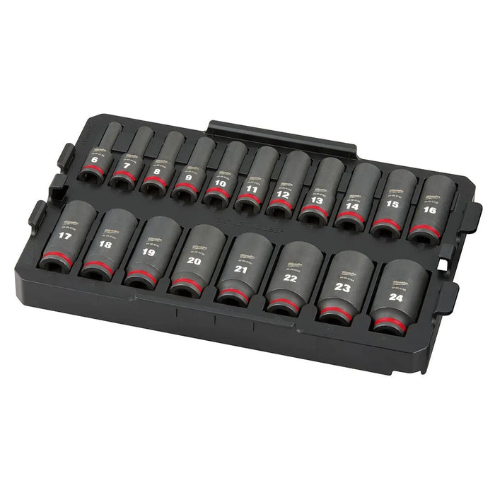 Milwaukee 19Pc. SHOCKWAVE Impact Duty 3/8" Drive Metric PACKOUT Deep Socket Tray Set 49-66-6816