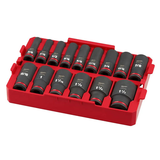 Milwaukee 15Pc. SHOCKWAVE Impact Duty 1/2" Drive SAE PACKOUT Deep Socket Tray Set 49-66-6817