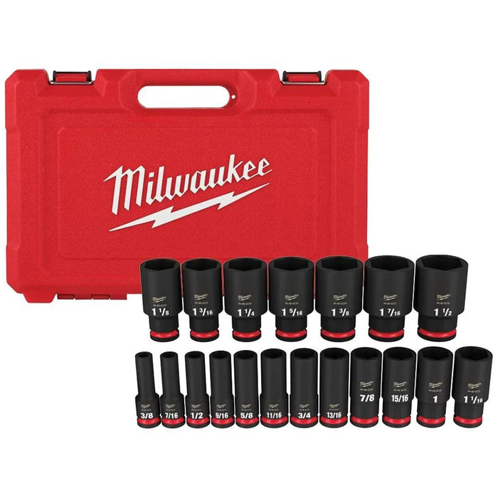 Milwaukee 19PC SHOCKWAVE Impact Duty 1/2" Drive SAE Deep 6 Point Socket Set 49-66-7012