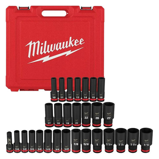 Milwaukee 29PC SHOCKWAVE Impact Duty 1/2" Drive SAE & Metric Deep 6 Point Socket Set 49-66-7016