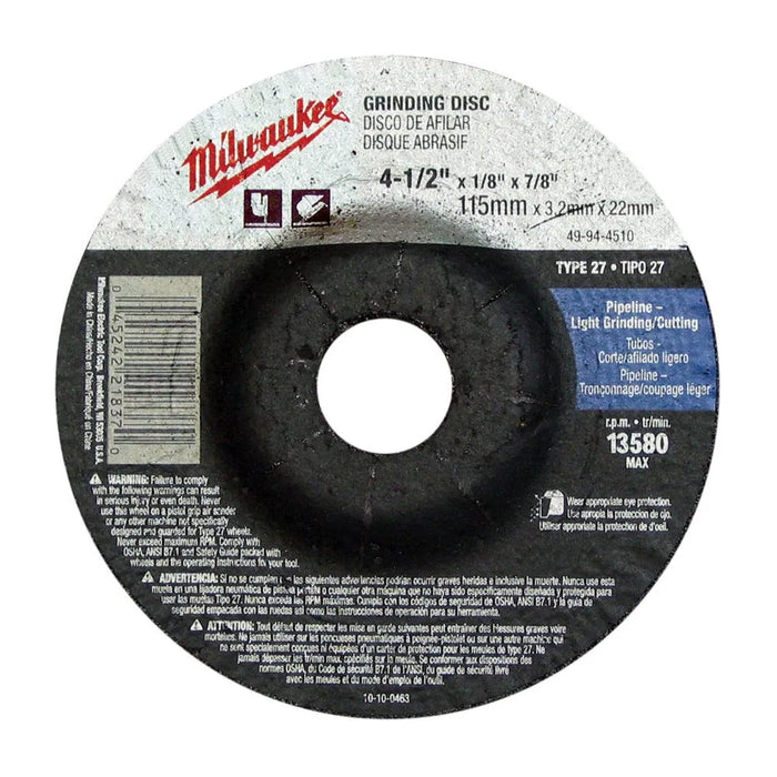 Milwaukee 4-1/2 in. x .045 in. x 7/8 in. Cut-Off Wheel (Type 27) 49-94-4505