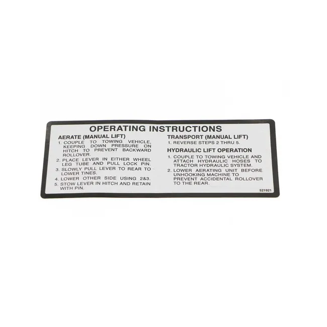 Service Decal For Tow-Behind Aerators, 521921