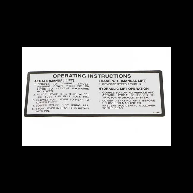 Service Decal For Tow-Behind Aerators, 521921