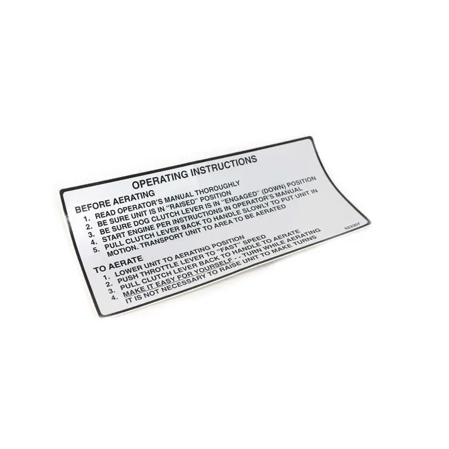 Bobcat 523307 Operating Instructions Decal For Aerators
