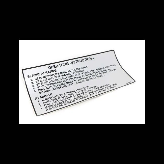 Operating Instructions Decal For Aerators, 523307