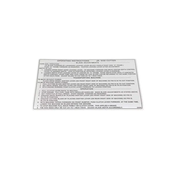 Operation Decal For Sod Cutters, 524340