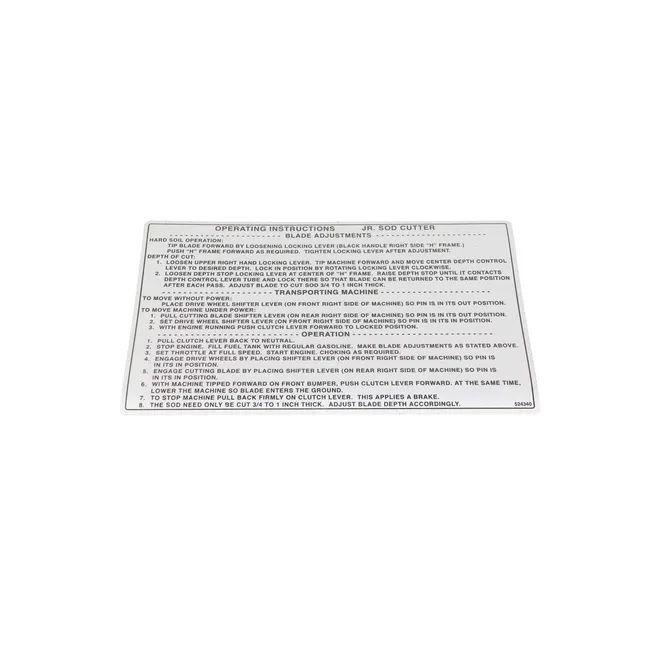 Bobcat 524340 Operation Decal