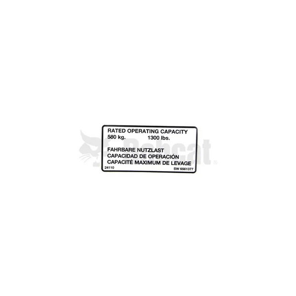 Bobcat 6561377 Capacity Decal