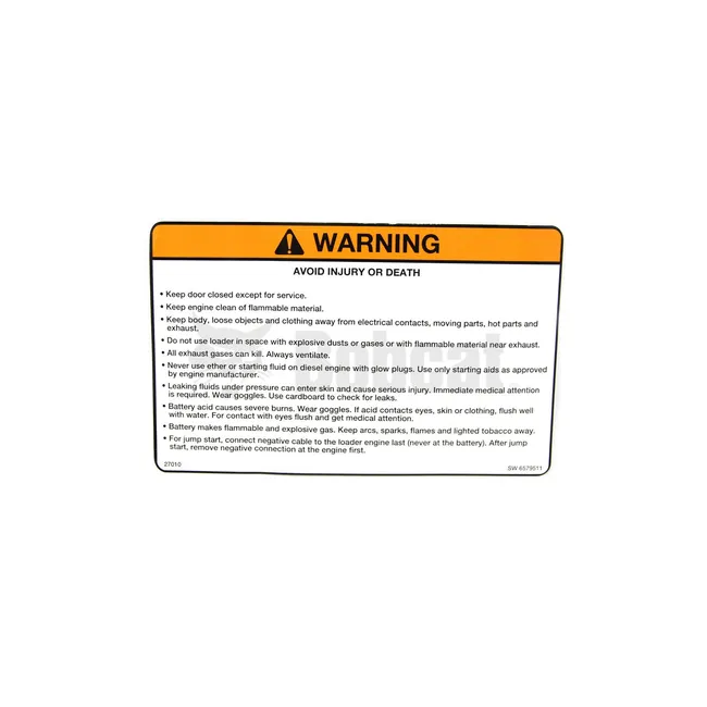 Bobcat 6579511 Warning Decal