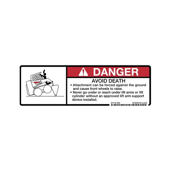Bobcat 6702301 Lift Arm Danger Decal for Loaders