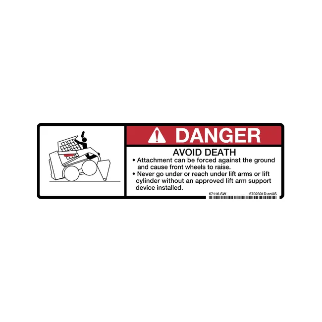 Bobcat 6702301 Lift Arm Danger Decal for Loaders