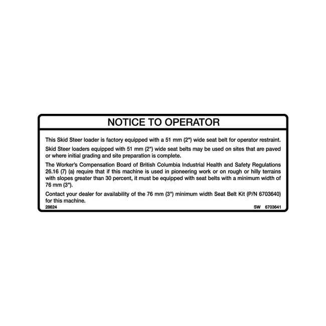 Bobcat 6703641 Seat Belt Decal