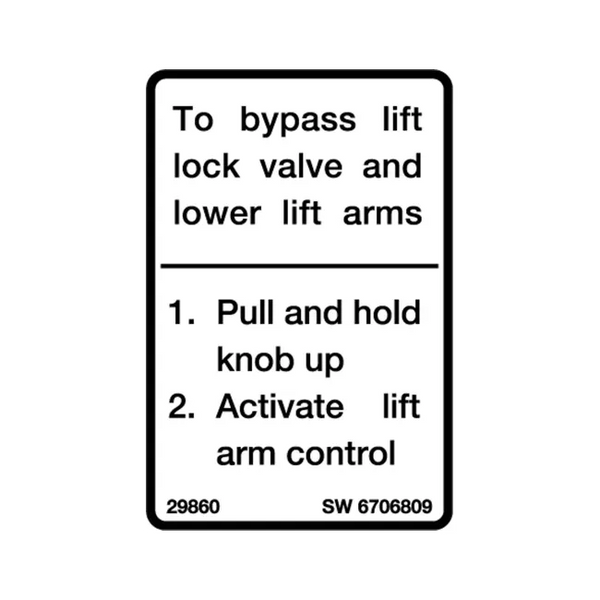 Bobcat 6706809 Lift Lock Instructions Decal