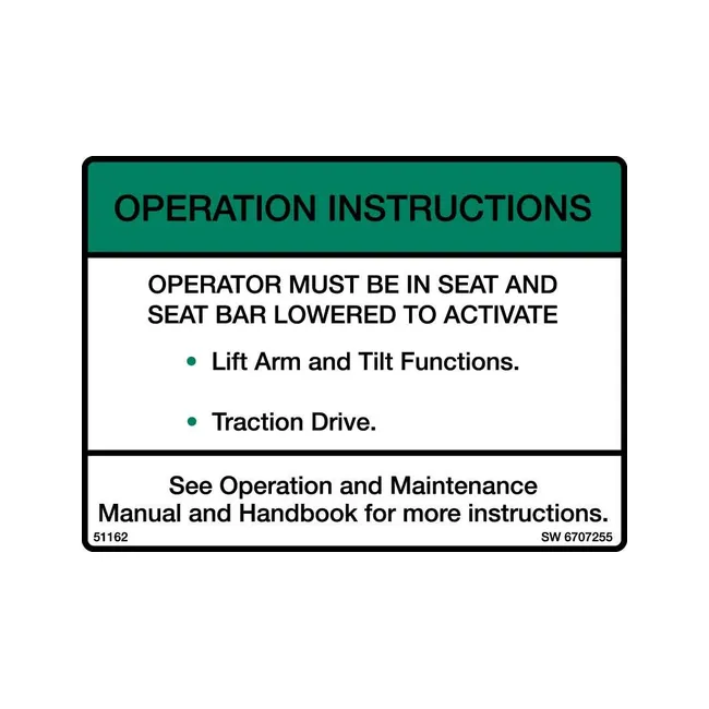 Bobcat 6707255 Operation Decal