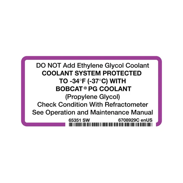 Bobcat 6708929 Coolant Decal
