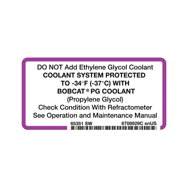 Bobcat 6708929 Coolant Decal